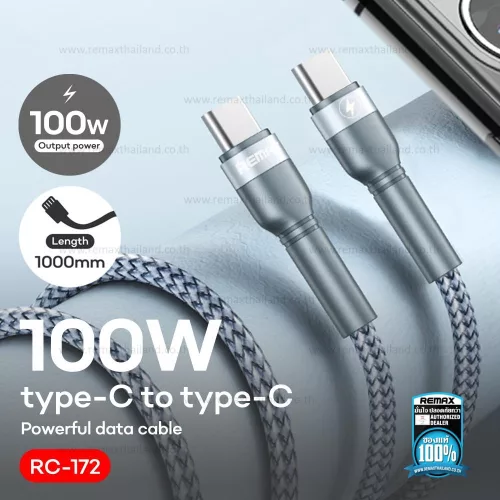 Remax RC-172 Type-C-Type C szövet adatkábel 100W gyorstöltés 
