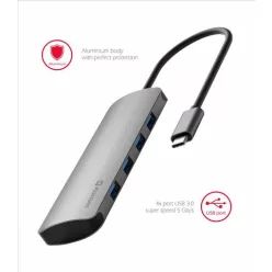 SWISSTEN USB-C HUB 4-IN-1 4x USB 3.0 ALUMINIUM