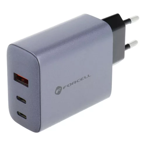 Forcell hálózati  GAN gyorstöltő, 2x USB C + USB A - 4A 65W PD + Quick Charge 4.0 funkc