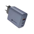 Forcell hálózati  GAN gyorstöltő, 2x USB C + USB A - 4A 65W PD + Quick Charge 4.0 funkc
