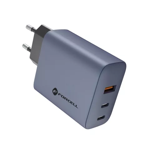 Forcell hálózati  GAN gyorstöltő, 2x USB C + USB A - 4A 65W PD + Quick Charge 4.0 funkc