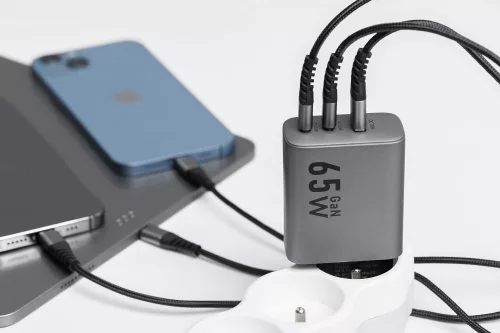 Forcell hálózati GAN gyorstöltő, USB C + USB A - 4A 45W PD + Quick Charge 4.0 funkcióval, kék
