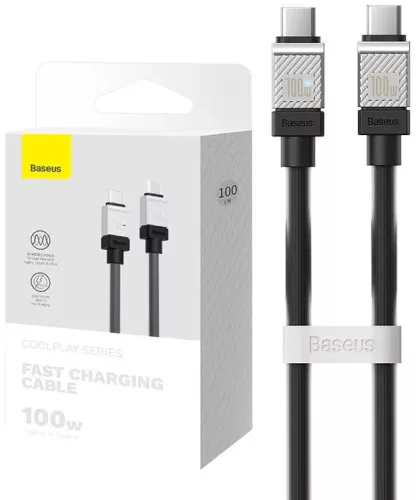 Baseus CoolPlay Type-C-Type-C adatkábel, 100W, 1m, fekete