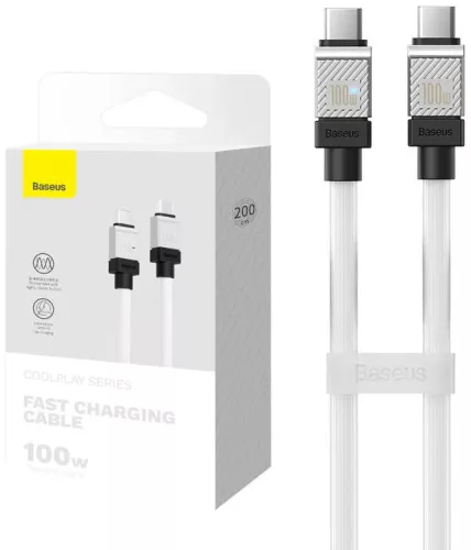 Baseus Cable Coolplay USBC-USBC adatkábel gumis pd  100W 2 méter, fehér