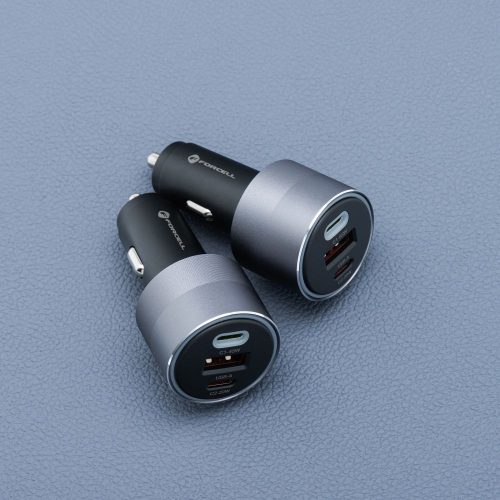 FORCELL F-ENERGY Alu autós töltő 2 x Type C + USB A PD QC4.0 SFC2.0 3A 85W szürke