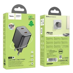 HOCO charger 2 x Type C PD QC 45W GaN fekete