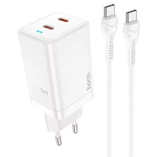 HOCO charger 2 x Type C PD QC 45W GaN fehér
