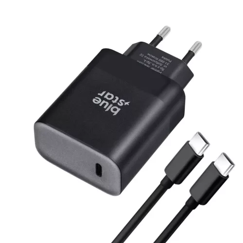 BLUE STAR utazó töltő Type C + Type C to Type C kábel PD QC4.0 3A 45W TFB-TC-45WPD fekete