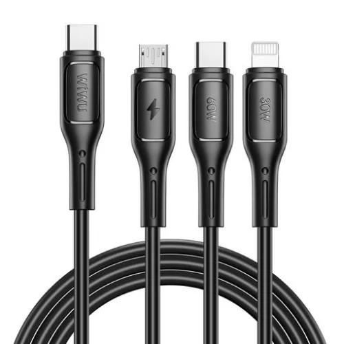 WiWU - Starlink sorozatú 60w, 120 cm adatkábel Wi-046E 3w1 USB C - USB C, Micro USB, Lightning , fekete