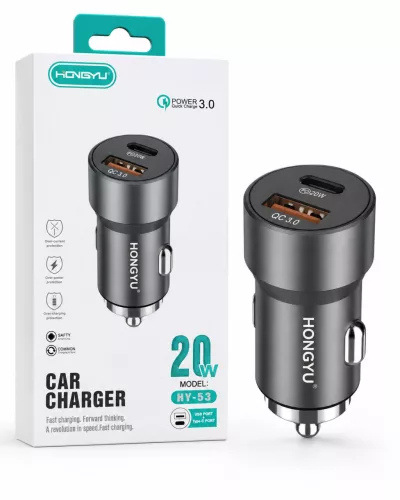 Hongyu HY-53 szivargyújtó autós töltő 20W USB + Type C
