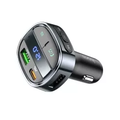   Autós töltő Hoco USB A + USB C PD QC3.0 5A 30W digitális kijelzővel + FM BT
