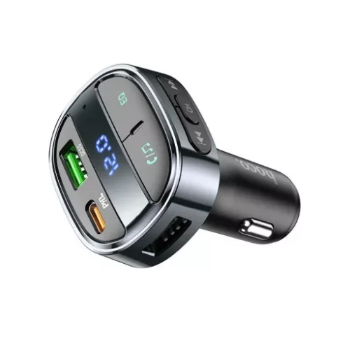 Autós töltő Hoco USB A + USB C PD QC3.0 5A 30W digitális kijelzővel + FM BT