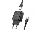Telefontöltő Hoco USB A 2A 10W + kábel USB A - USB C N2 fekete