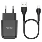 Telefontöltő Hoco USB A 2A 10W + kábel USB A - USB C N2 fekete