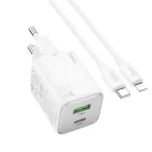 Hoco telefontöltő USB A + USB C QC PD 3A 20W + USB C - Lightning kábel N41 fehér