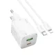 Hoco telefontöltő USB A + USB C QC PD 3A 20W + USB C - Lightning kábel N41 fehér