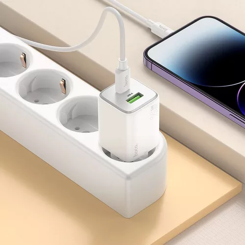 Hoco telefontöltő USB A + USB C QC PD 3A 20W + USB C - Lightning kábel N41 fehér
