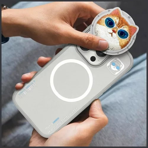 NIMMY tok SZEMÜVEGES MENŐ MACSKA MagSafe kompatibilis IPHONE 16 Pro max szürke tok