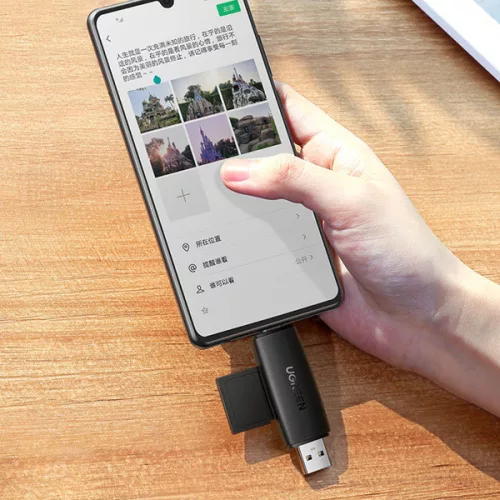 UGREEN CM304 USB + USB-C adapter SD + microSD kártyaolvasó fekete