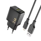Dudao A23LEU 2.4A GaN EU USB-A Wall Charger with USB-A to Lightning Cable