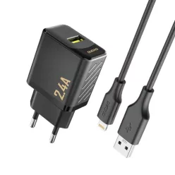  Dudao A23LEU 2.4A GaN EU USB-A Wall Charger with USB-A to Lightning Cable