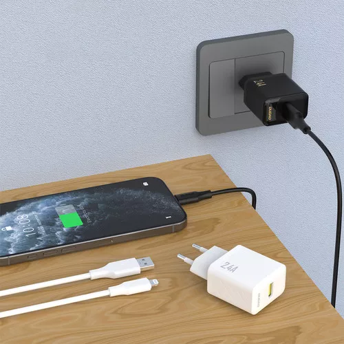Dudao A23LEU 2.4A GaN EU USB-A Wall Charger with USB-A to Lightning Cable