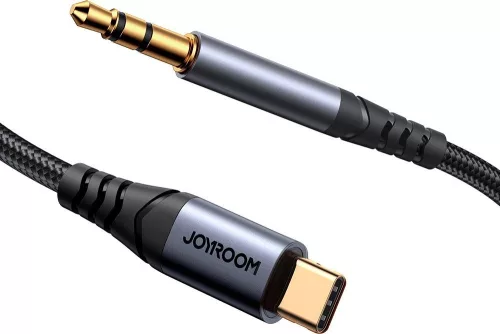 Sztereó audio kábel, Joyroom, AUX 3,5 mm - USB-C, alumínium, 1,2 m, fekete