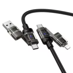   4in1 USB A/C - USB C/Lightning kábel Hoco 240W 1,2 m U151 fekete