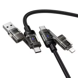 4in1 USB A/C - USB C/Lightning kábel Hoco 240W 1,2 m U151 fekete