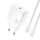 Dudao A27PCEU PD 30W GaN USB-C Wall Charger with USB-C Cable - fehér