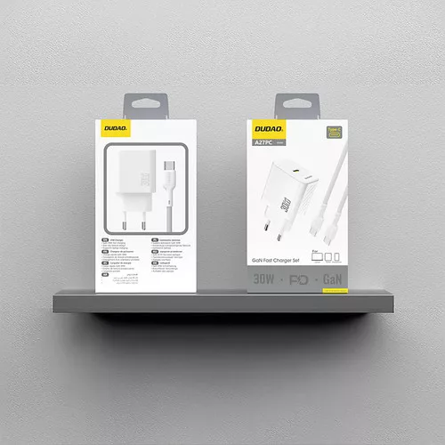 Dudao A27PCEU PD 30W GaN USB-C Wall Charger with USB-C Cable - fehér