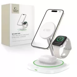   Tech-Protect QI15W-A46 3 az 1-ben mágneses MagSafe induktív töltő - fehér