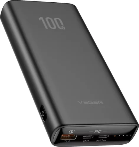 VEGER powerbank 20 000 mAh PD QC3.0 5A 100W T100 (W2032C-100) fekete