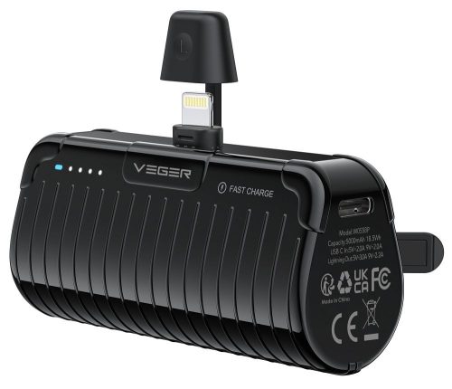 VEGER powerbank 5000 mAh with built-in connector Lightning PlugOn PD QC3.0 3A 20W W0558P black