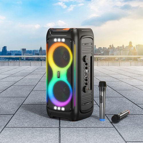 HOCO karaoke set wireless speaker + 2 x wireless microphones LED 60W HA9 black