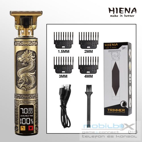 Hair clipper with display LED and replacable combs T9 (dragon motif) gold
