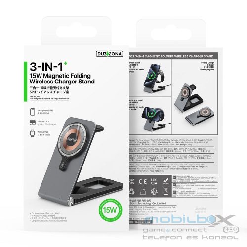 DUZZONA foldable wireless charger 3in1 compatible with MagSafe 15W W22 black