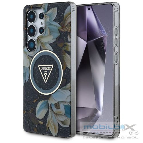 GUESS case for SAMSUNG S25 Ultra GUHMS25LHFLPEDK (Magnetic IML Metal Glitter Flowers Triangle) black