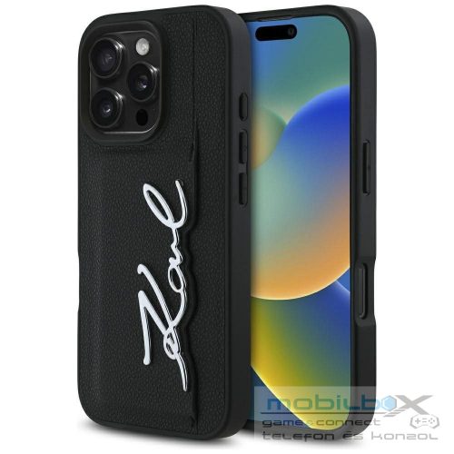KARL LAGERFELD case for IPHONE 16 Pro KLHCP16LPGPVKSK (Grained PU Cardslot Metal Signature) black