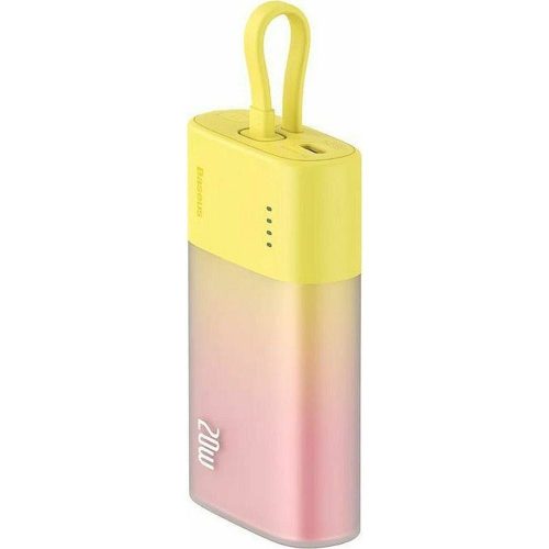 BASEUS powerbank 5200 mAh with built-in cable Lightning + cable Type C to Type C PD QC 2,4A 20W PPKDC05I yellow pink