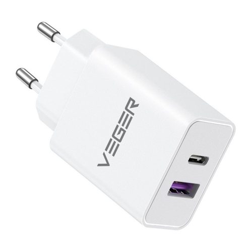 VEGER travel charger USB A + Type C PD QC3.0 3.25A 65W TCE650 white