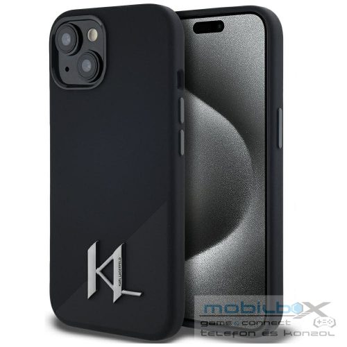 KARL LAGERFELD case for IPHONE 15 compatible with MagSafe KLHMP15SSCMKMPCK (Silicone Initial Metal Logo) black