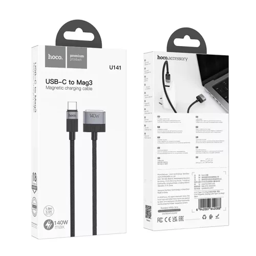 Cable USB C to Mag3 Hoco 5A 140W magnetic 1,8 m U141 black