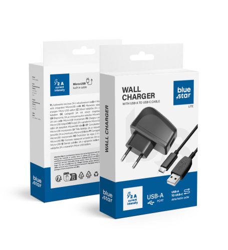 BLUE STAR LITE travel charger 2A 10W USB A + cable USB A to Type C TFK-TC-1095B black