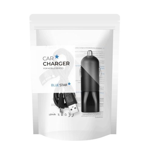 Car charger Blue Star USB A 2A + cable USB A to Micro USB black