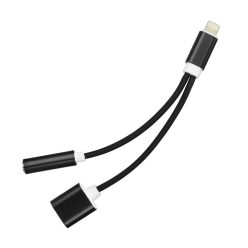   Adapter AUX 2in1 Lightning (male) to Lightning (female) / Jack 3,5 mm (female) black