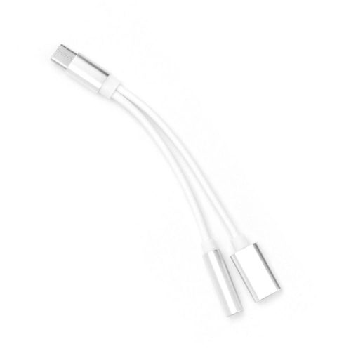 Adapter AUX 2in1 Type C (male) to Type C (female) / Jack 3,5 mm (female) white