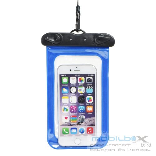 Waterproof bag for mobile phone with plastic closing blue
