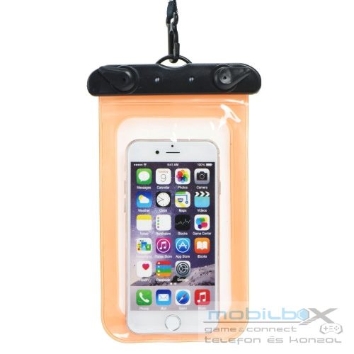 Waterproof bag for mobile phone with plastic closing orange