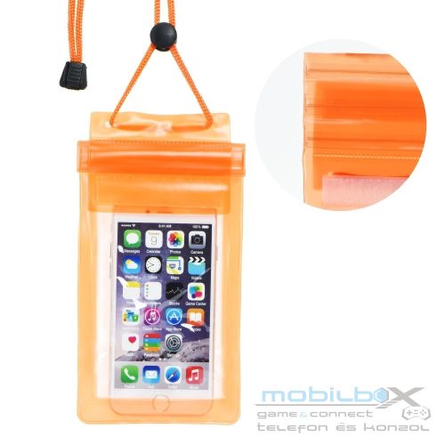Waterproof bag for mobile phone with zipper closing orange